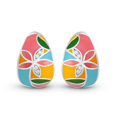 Jeulia "Bright & Fun" Flower Enamel Sterling Silver Hoop Earrings
