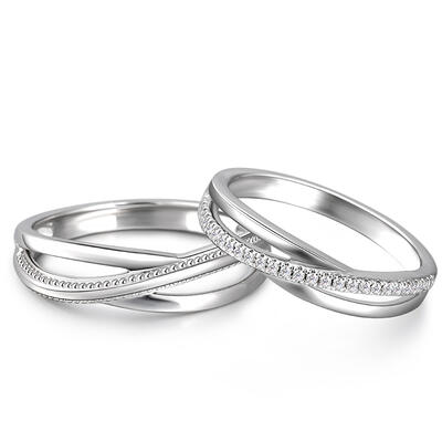 Jeulia "Eternal Promise" Crossover Design Sterling Silver Couple Rings