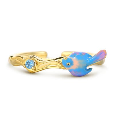 Jeulia Bird Design Enamel Adjustable Sterling Silver Ring