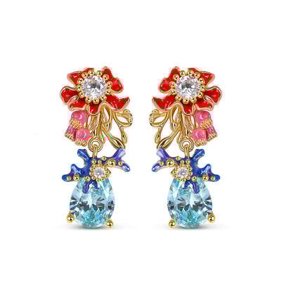 Jeulia Boucles d'oreilles en argent sterling avec fleurs en émail