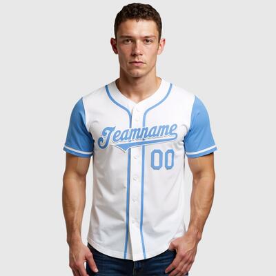 Custom White Light Blue Authentic Two Tone Baseball Jersey with Personalized Number and Logo for Games Practices and Fan Events