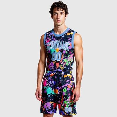 Custom Graffiti Pattern Light Blue-White Round Neck Sublimation Basketball Suit Jersey