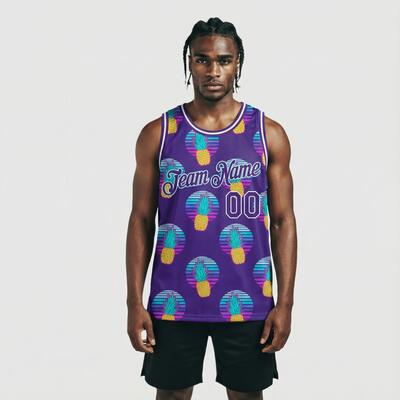 Custom Purple Purple-White 3D Pattern Design Pineapples Authentic Basketball Jersey