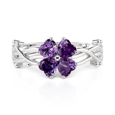 Jeulia Fashion Twist Four Violet-Heart Petal Flower Ring
