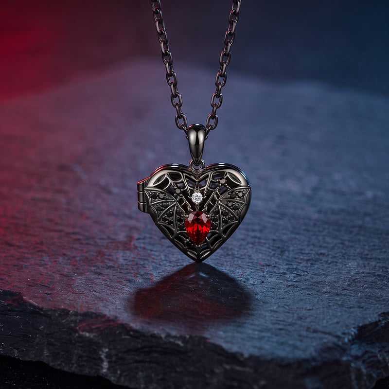 Jeulia Until Death Medalhão Foto Personalizado Coração com Asa de Morcego