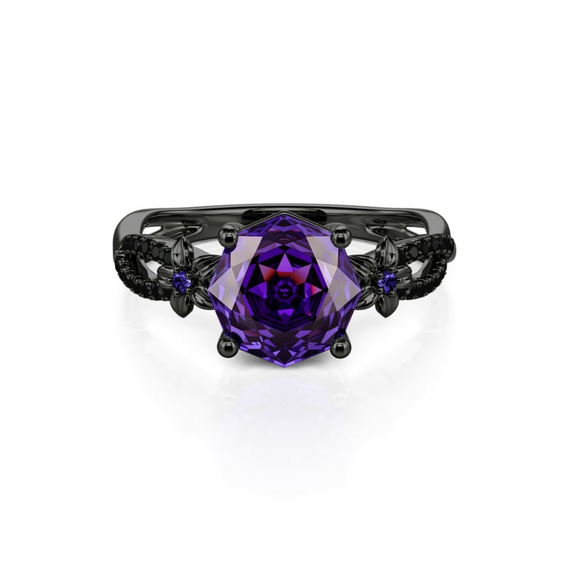 Jeulia Gothic Black Floral Octagon Purple Rose Cut Ring
