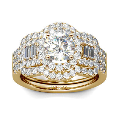 Jeulia Halo Round Cut Sterling Silver Ring Set
