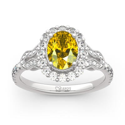 Jeulia Halo Oval Cut Sterling Silver Ring