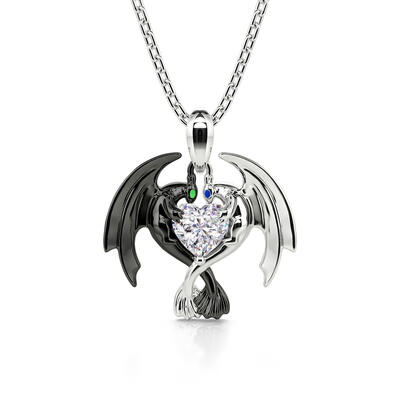 Jeulia Hug Me "Strongest Romance" Dragon Couple Heart Cut Sterling Silver Necklace