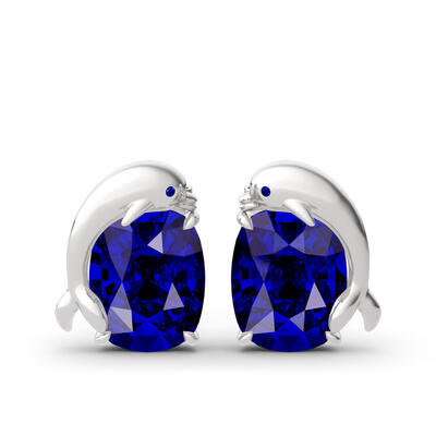 Jeulia Lovely Dolphin Sapphire Cushion Cut Sterling Silver Stud Earrings