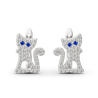 Jeulia Cute Cat Design Sterling Silver Hoop Earrings