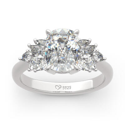 Jeulia Leaf Design Cushion Cut Sterling Silver Ring