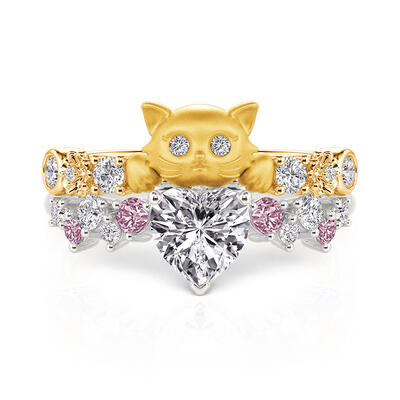 Jeulia Hug Me Sakura Cat Heart Ring Set 2pcs