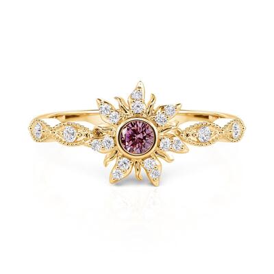 Jeulia Golden Flower Beaded Edge Ring Sterling Silver