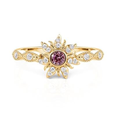 Jeulia Golden Flower Beaded Edge Ring Sterling Silver