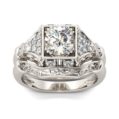 Jeulia Vintage Milgrain Round Cut Sterling Silver Ring Set