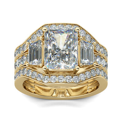 Jeulia Gold Tone Radiant Cut Sterling Silver Ring Set