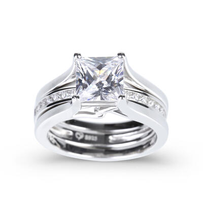 Jeulia Interchangeable Princess Cut Sterling Silver Ring Set