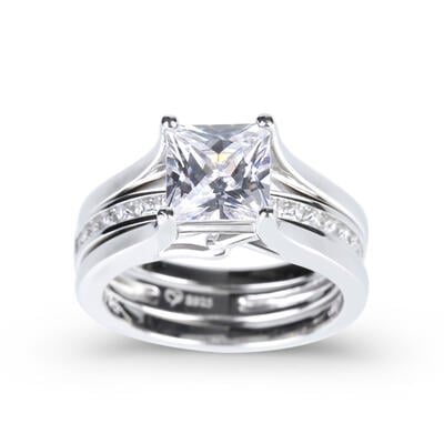 Jeulia Interchangeable Princess Cut Sterling Silver Ring Set