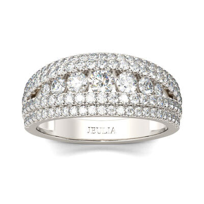 Jeulia Split Shank Round Cut Sterling Silver Women's Band