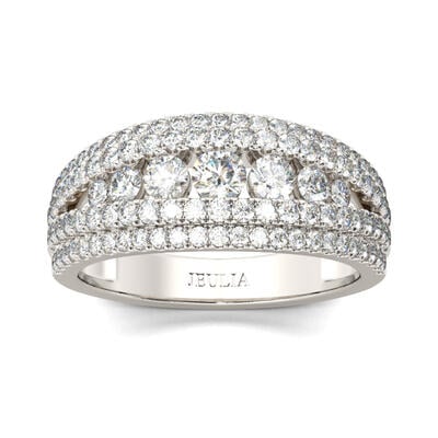 Jeulia Split Shank Round Cut Sterling Silver Women's Band