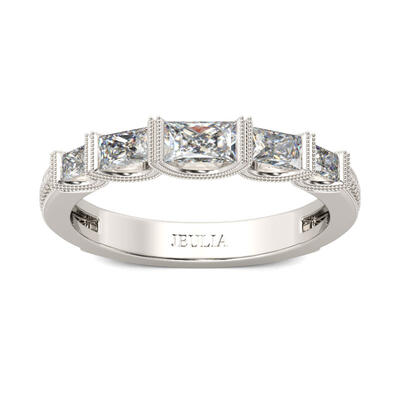 Jeulia Milgrain Radiant Cut Sterling Silver Women's Band