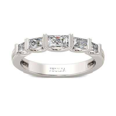Jeulia Milgrain Radiant Cut Sterling Silver Women's Band