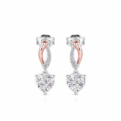 Jeulia Amore Two Tone Heart Drop Earrings Sterling Silver