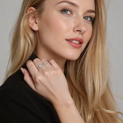"Shadow in Her Heart" Heart Cut Side Stone Engagement Ring