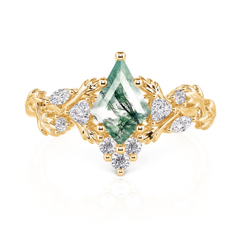 Jeulia Gold Leaf Kite Cut Moss Agate Engagement Ring