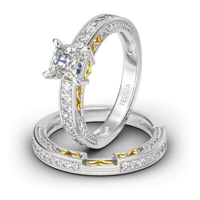 Jeulia Vintage Princess Cut Sterling Silver Ring Set