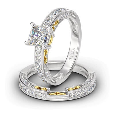 Jeulia Vintage Princess Cut Sterling Silver Ring Set