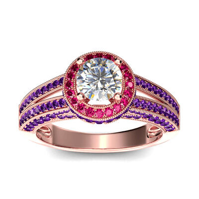 Jeulia Halo Round Cut Sterling Silver Ring