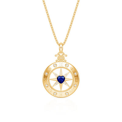 Jeulia Custom Engraved Compass Necklace with Heart Birthstone
