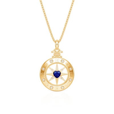 Jeulia Custom Engraved Compass Necklace with Heart Birthstone