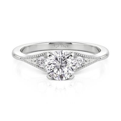Jeulia Classic Beaded Three Stone Promise Ring Sterling Silver