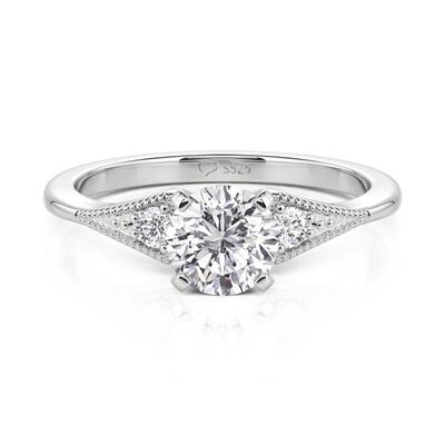 Jeulia Classic Beaded Three Stone Promise Ring Sterling Silver