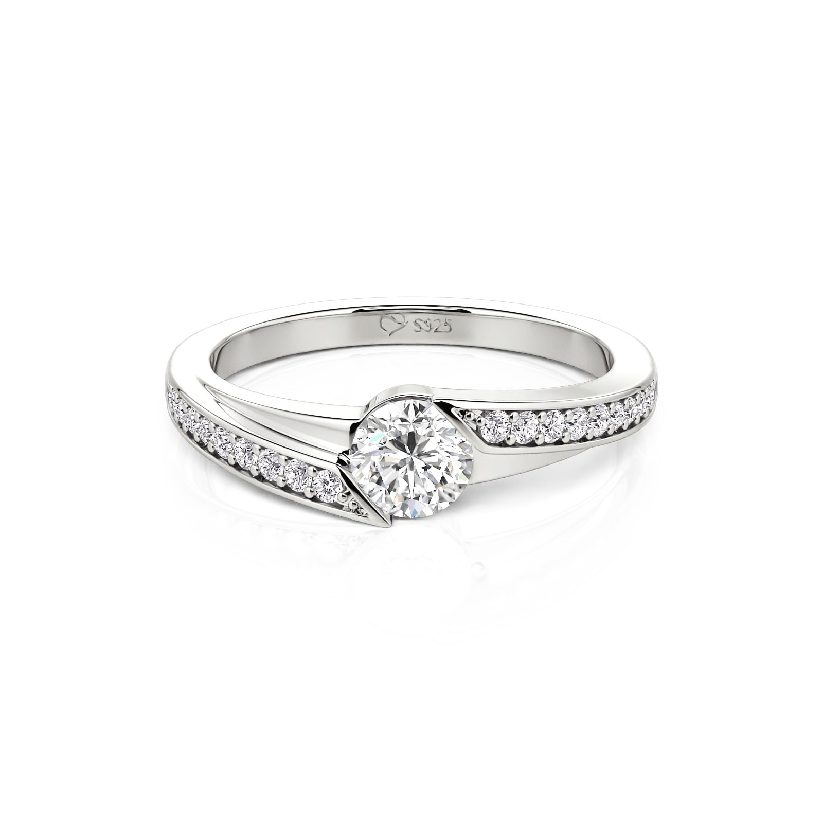 Jeulia Twist Bypass Round Cut Promise Ring Sterling Silver