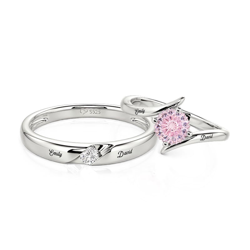Jeulia Parallel Meet Juego de Anillos de Pareja Estilo Cruzado Personalizados Grabados