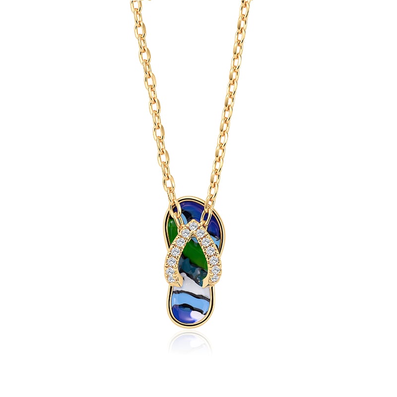 Jeulia Gold Pave Abalone Shell Inspired Flip Flop Necklace