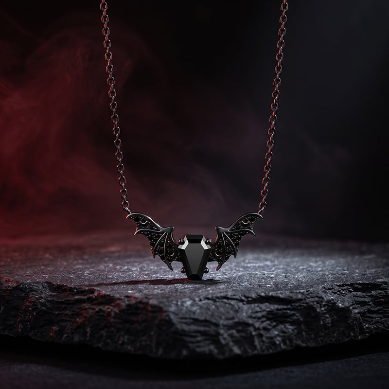 Jeulia Until Death Gothic Coffin Cut Bat Wing Necklace