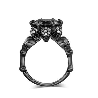 Jeulia Black Round Cut Sterling Silver Skull Ring