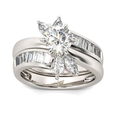 Jeulia Floral Round Cut Sterling Silver Ring Set