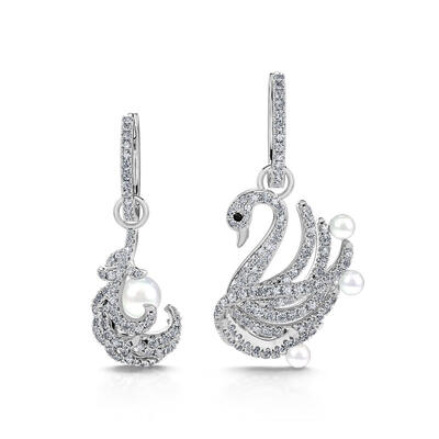 Jeulia "Be My Queen" Swan Cultured Pearl Sterling Silver Earrings