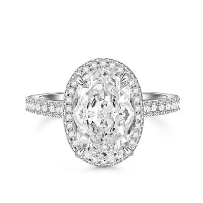 Jeulia Anillo de Compromiso Clásico de Halo Ovalado de Plata