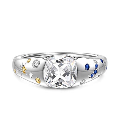Jeulia Einfacher Mond und Sterne Ring Sterling Silber