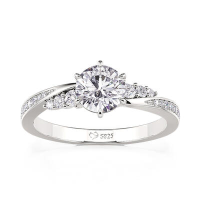 Jeulia Simple Round Cut Promise Ring Twist Design Sterling Silver