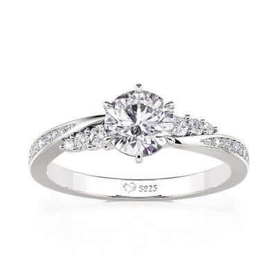 Jeulia Simple Round Cut Promise Ring Twist Design Sterling Silver