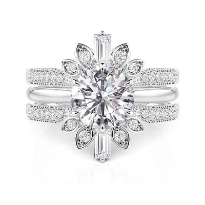 Jeulia Floral Cluster Enhancer Round Bridal Set 2PCS