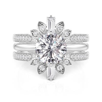 Jeulia Juego de Novia Redondo con Enhancer en Racimo Floral Dos Piezas